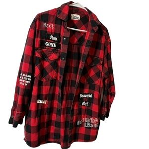 Izzue Flannel Red Plaid Shirt Grunge Emo Punk XS Rare F2